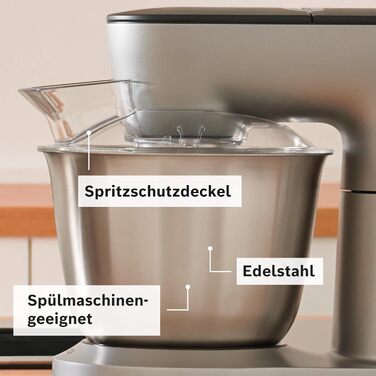 Bosch Kitchen Machine Series 8 MUM9D33S11, 5.5 L Stainless Steel Bowl, Planetary Mixing System, Professional Dough Hook, Beater, Silicone Whisk, 7 Work Stages, Continuous Slicer, 3 Discs, 1600 W, Silver