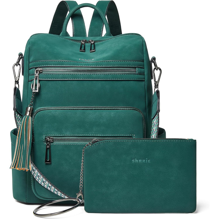 Шкіряний рюкзак-сумка для жінок Shrrie: модна, перемикається, для подорожей, vintage темно-зелений