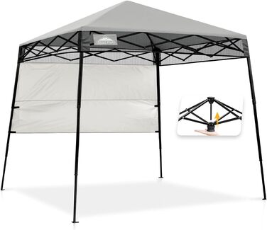 Slanted Legs Folding Gazebo 2.4x2.4m Waterproof Camping Pop-up Gazebo with Side Panel, including Backpack, Blue (Light Grey)