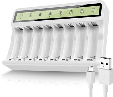 Зарядний пристрій Powerowl з LCD екраном для акумуляторів NI-MH NI-CD AA AAA (Micro-USB, незалежний слот), білий