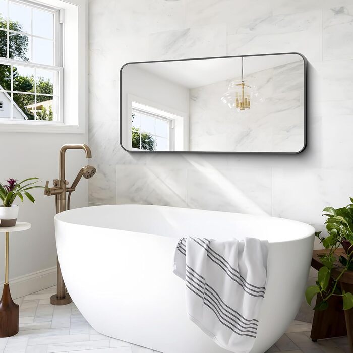 Дзеркало для ванної кімнати BONEWEI, 61 x 121.9 см, чорне прямокутне з рамою, для ванної, спальні, вітальні, монтаж на стіну