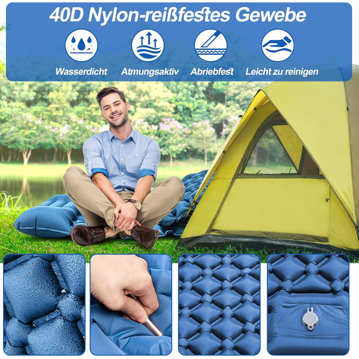 Isomatte HVIERO самонадувна, туристична, для кемпінгу, ультралегка, блакитна