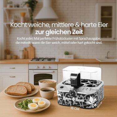 Електричний яйцеварка Roberto Geissini з голосом Carmen Geiss | Limited Edition від EMERIO | 3 ступені нагріву (м'який, середній, твердий)