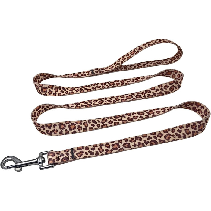 Нашийник для собак Olahibi з повідком, леопардовий принт, поліестер, регульований, 1,5 м, для цуценят (XS, світло-кавовий)