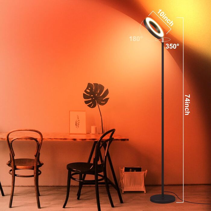 LED торшер, 42W, 16 мільйонів кольорів RGBCW, WiFi, розумний, двосторонній, для вітальні, сумісний з Alexa/Google Home, синхронізація з музикою, плавне регулювання яскравості, торшер для читання в спальню (RGB-RC)