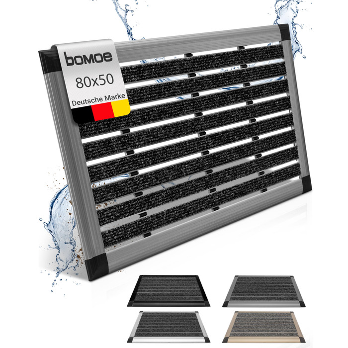 Придверний килимок AluGant для вулиці з алюмінію, 50x80 см, синьо-сірий металік, стрічка для очищення взуття