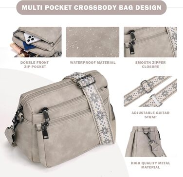 Сумка жіноча через плече MUIIKOLA середнього розміру, екошкіра бежево-сірого кольору, м'який широкий ремінь