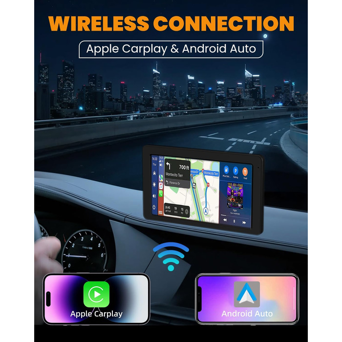 7-дюймовий дисплей CarPlay з GPS, Apple CarPlay, Android Auto, Bluetooth 5.2, FM, дзеркальне відображення, легкий монтаж