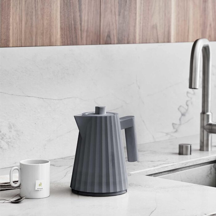 Alessi Plissé Electric Kettle - 1.0L, 2400W, Gray - Thermoplastic Resin, European Plug