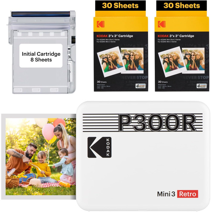 Фотопринтер KODAK Mini 3 Retro: компактний, портативний, з папером (68 аркушів)