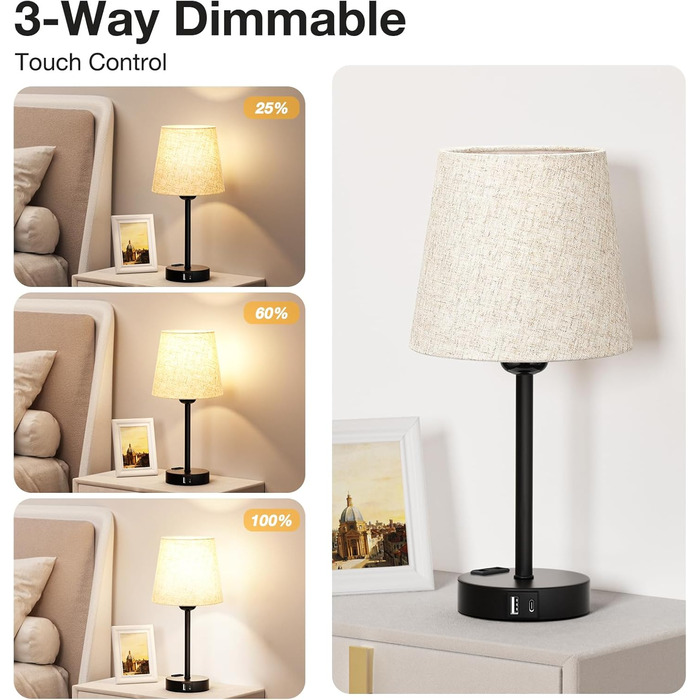 Настільна лампа Kakanuo з торшером, 2 шт., з USB-портом, диммуванням, LED, для спальні, вітальні, дитячої кімнати, офісу, бежевий лінолеум