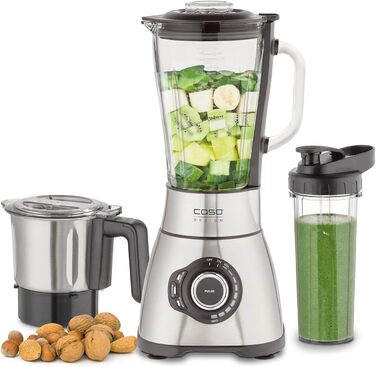 CASE B 1800 PowerBlender Set - Stand Mixer, 28,000 RPM, 1.75 L Glass Container, incl. Drinking Bottle and Chopper, Mixer Test Winner with Very Good Rating, Stainless Steel Stand Mixer + Accessories