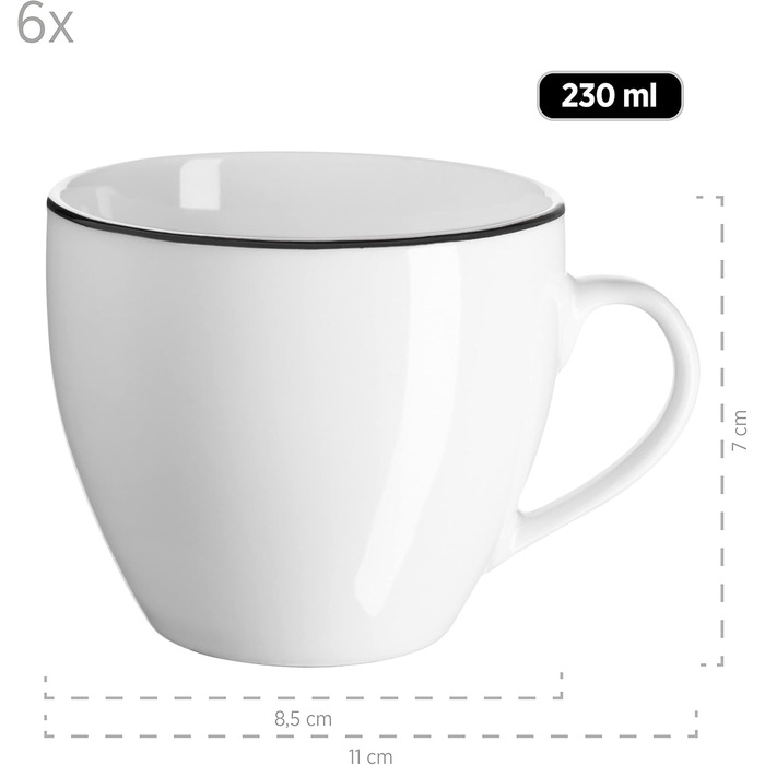 Mäser Nola - 12-Piece Dinnerware Set (White with Black Rim) - Plates, Bowls, Coffee Service