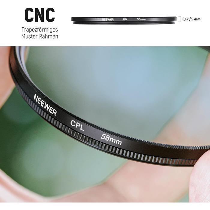 Набір фільтрів NEEWER 58mm ND2 ND4 ND8 UV FLD CPL для об'єктиву: комплект з фільтром, кришкою та блендою