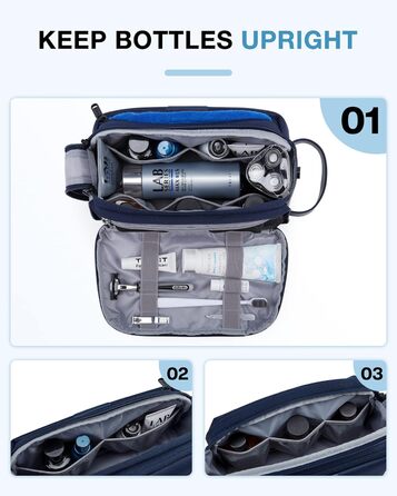 BAGSMART Toiletry Bag for Men, Travel Toiletry Organizer Bag made of Leather, Dopp Kit Waterproof Shaving Bag for Toiletries, (Navy Blue)