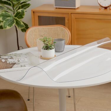 Round Table Cover Tablecloth 2mm Thickness Dia.120cm Round Table Cover Wipeable Transparent Table Cover Tablecloth Kitchen Dining Room Wood Furniture Protective Cover