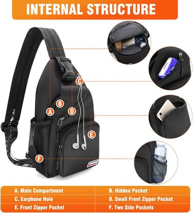 Сумка-слінг через плече чорна, рюкзак-сумка для жінок та чоловіків, сумка через тіло, спортивна сумка, casual, для подорожей та шопінгу