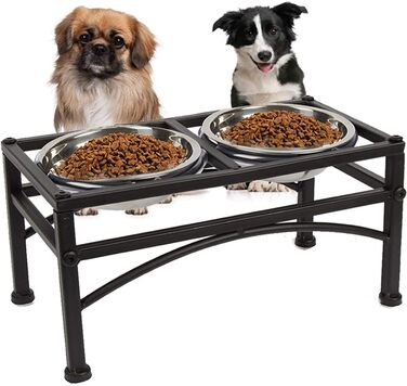 Підвищений миска для собак Funkeen - миска для корму для домашніх тварин з нержавіючої сталі з двома знімними мисками на підставці для годування кормом та водою (підходить для середніх собак, 1 кварта)