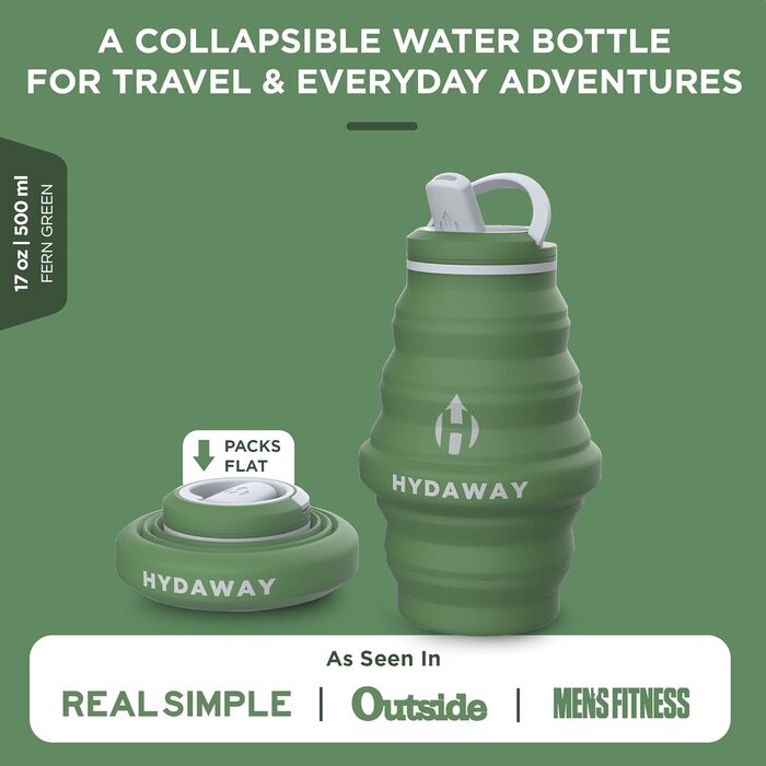 HYDAWAY | Collapsible Water Bottle with Spout Lid | Ultra-packable and travel-friendly | Made of food-grade silicone | 500 ml