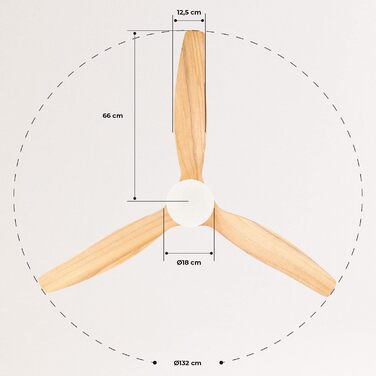 Вентилятор стельовий WINDCALM M/ з підсвічуванням, Нікель, Колір світлого дерева, з пультом, 40W, Ø132cm, DC-двигун, літньо-зимовий режим, таймер 1-4 год