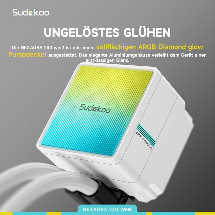 Система водяного охолодження CPU Sudokoo NEXAURA 240: 360мм AIO з 3 вентиляторами PWM ARGB, тиха помпа 2500-3600 RPM, підтримка Intel LGA 1851/1700/1200/115X, AMD AM5/AM4, TDP 300W