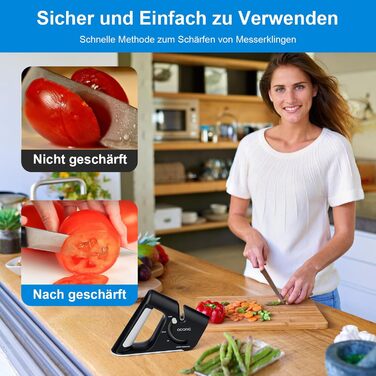 Точилка для ножів Adoric з 3 ступенів, вольфрамовий сталь, діамант, кераміка. Чорний колір