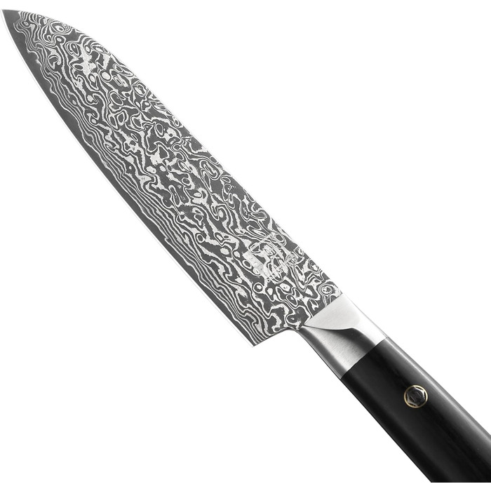 Ніж кухонний Zayiko Black Edition Santoku, сталь VG10 дамаск, 13 см, рукоять Pakkaholz, преміум