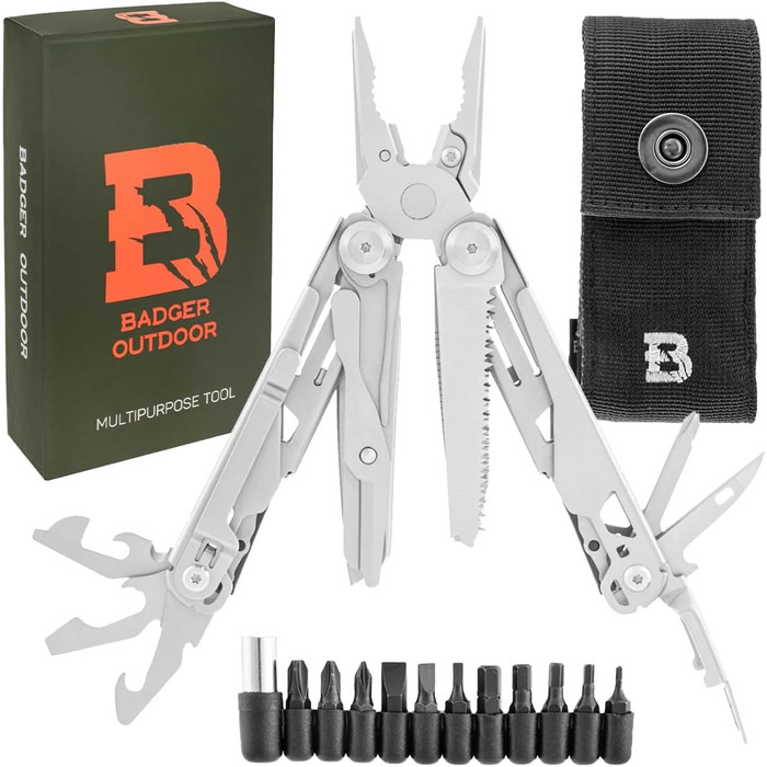 Багатофункціональний інструмент Solid Black 16-в-1 - ніж для виживання, туристичний інструмент з бітами - подарунок для чоловіків