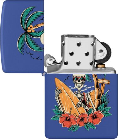 Запальничка Zippo Surfer Skull, вітрозахисна, синя матова, металева, багаторазова, подарункова упаковка, США