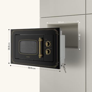 Мікрохвильова піч Klarstein Victoria 20 - вбудована, 20 л, 800 Вт, 1000 Вт гриль, 3 функції, нержавіюча сталь, з рамкою, чорна