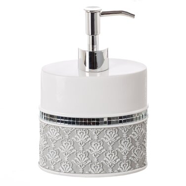Набір аксесуарів для ванної кімнати Creative Scents Mirror Damask, 6 предметів (сіро-білий): дозатор мила, мильниця, стакан, тримач для зубних щіток, коробка для серветок, кошик для сміття