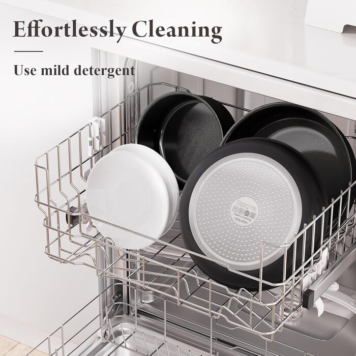 Набір посуду з кераміки, 17 предметів: каструлі та сковорідки, антипригарне покриття, для індукційних плит, без PFAS/PFOA, чорний