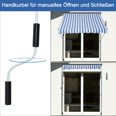 Outsunny Articulating Arm Awning Clamp Awning Height Adjustable 200x150cm Blue/White Aluminum for Terrace & Balcony