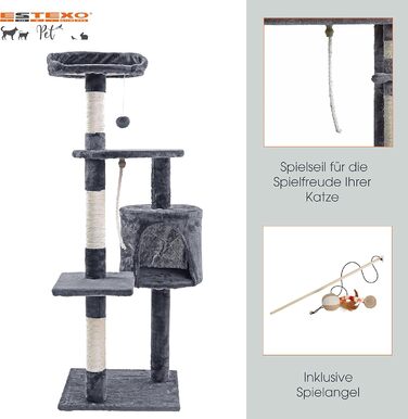 Кігтеточка для котів ESTEXO 112 см, XL, ігровий комплекс, кріпиться до стіни, сірого кольору