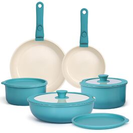 Набір посуду GiPP 11 предметів: сковорідки та каструлі з антипригарним покриттям, знімні ручки, сталевий, блакитний градієнт, для всіх типів плит, сумісний з духовкою