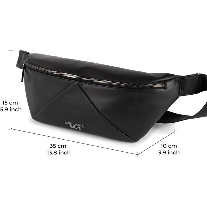 Berliner Bags Преміум поясна сумка Feline, шкіряна сумка через плече, кросбоді, бананка для жінок та чоловіків - чорна