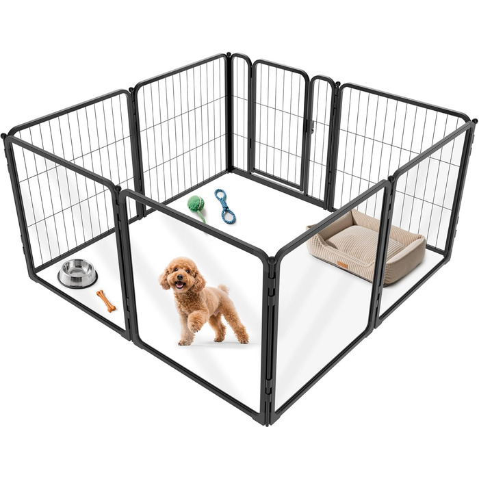 Клітка-павільйон для собак FXW Pawadise, 61 см, 8 панелей (4 акрил + 4 метал), чорна, розширювана