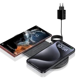 Бездротова зарядка 40W 2 в 1 з адаптером для iPhone, Samsung Galaxy, AirPods, Galaxy Buds (сірий)