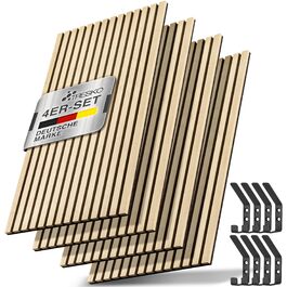 Акустичні панелі TRESKO з дерева 120×60x2,1 см (4 шт), світлий дуб — 3D стінові ламелі для шумоізоляції з вішаками для одягу