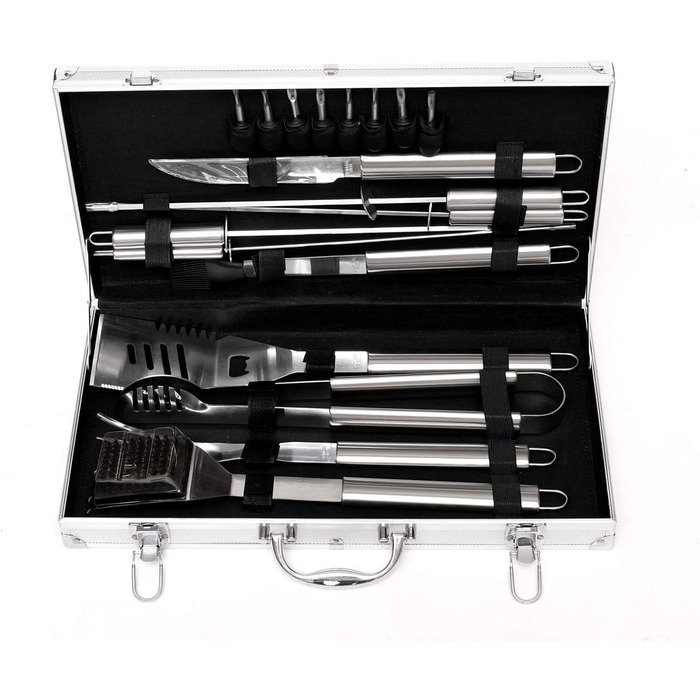 Набір для барбекю 18 предметів у кейсі з нержавіючої сталі, кухонні аксесуари