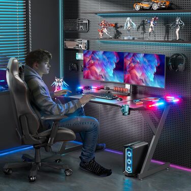 Ігровий стіл HLONONE з LED-підсвіткою, комп'ютерний стіл для геймерів 120 x 60 см, чорний