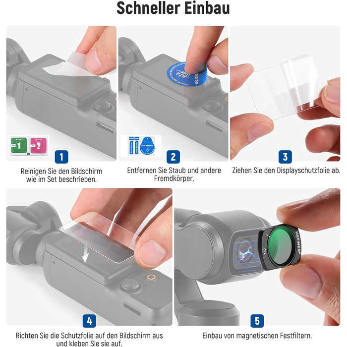Набір фільтрів NEEWER для DJI Osmo Pocket 3: ND, PL, CPL, UV, Diffusion. Комплект для фото- та відеозйомки