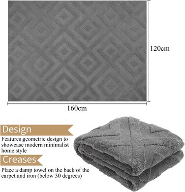 Килимок для вітальні SHACOS з коротким ворсом, сірий, 120 x 160 см. Геометричний килим з 3D ефектом, антиковзаюча підкладка, для спальні, їдальні