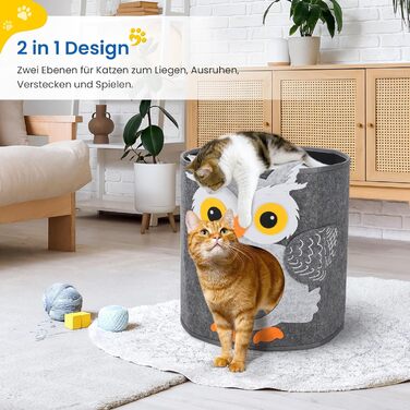 Кігтеточка-будиночок для котів Dripex з 2 поверхів, з фетру, з подушкою, 30x35x35 см (Сова)