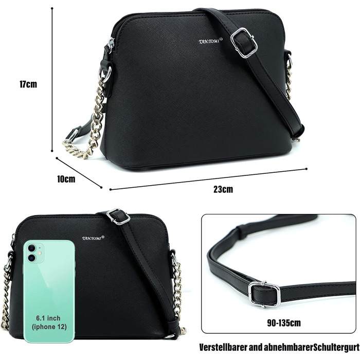 Сумка жіноча TANTOMI через плече: елегантна чорна крос-боді сумка на ланцюжку для вечірок