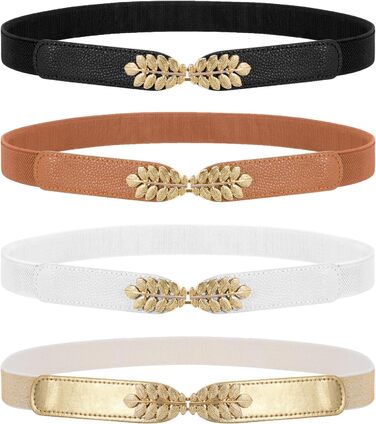 Жіночий еластичний пояс WERFORU Vintage Широкий пояс для сукні, еластичний цинч-пояс, чорний+білий+коричневий+бежевий (чорний+білий+коричневий+золотий), обхват талії 82-99 см