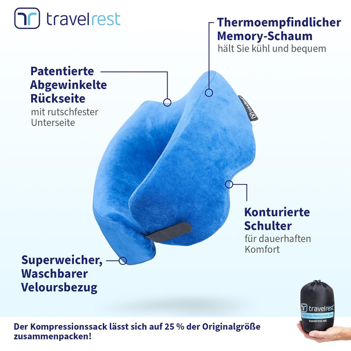 Подушка для подорожей Travelrest Nest з пам'яттю форми, м'яка, компактна, знімний чохол, краща за версією NYTimes Wirecutter 2024, прана, легко складається до 1/4 розміру