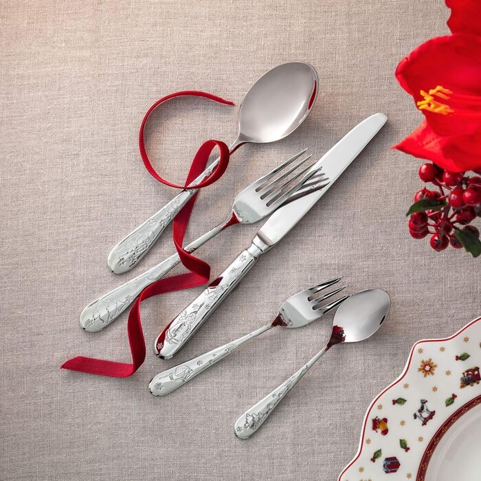Набір столових приборів Villeroy & Boch Toy's Delight 30 предметів, сріблясто-платиновий, для 6 осіб, нержавіюча сталь, миюча посуду, різдвяні мотиви