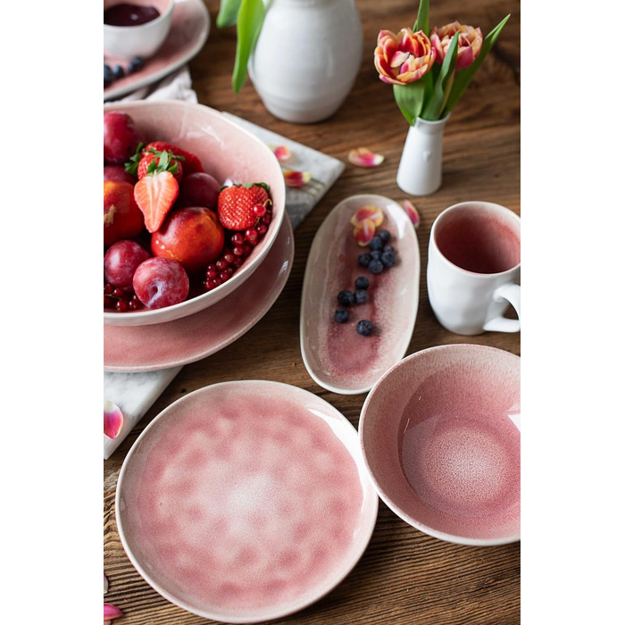 Набір керамічного посуду MÄSER Frozen Berry на 4 особи, 16 предметів, синій з крапками, органічні форми, кераміка
