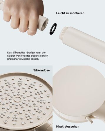 Cobbe Shower Head with Filter, High-Pressure Handheld Shower with Hose, 6 Spray Patterns Water-Saving Shower Head with 20-Layer Filtration, Shower for Hard Water, Residual Chlorine, Bacteria, and Heavy Metals (Khaki)